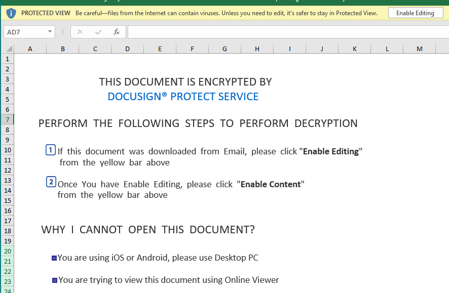 opening malicious Excel document